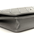 Lambskin Crystal Quilted Wallet On Chain WOC Grey
