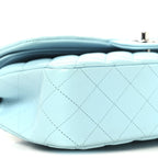 Lambskin Quilted Medium Double Flap Light Blue