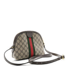 GG Supreme Monogram Textured Dollar Calfskin Web Small Ophidia Dome Shoulder Bag Beige Ebony New Acero