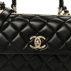 Lambskin Quilted Small Trendy CC Dual Handle Flap Bag Black