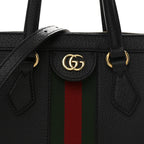 Textured Calfskin Web Small Ophidia Tote Bag Black