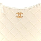 Shiny Crumpled Lambskin Quilted Trendy Chain Around Hobo White