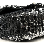 Sequin Camellia Small Single Flap Silver Black