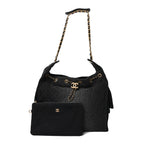 Washed Denim Quilted Medium Chanel 25 Handbag Black