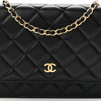 Lambskin Quilted Wallet On Chain WOC Black