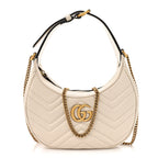 Calfskin Matelasse Chevron Mini GG Marmont Half Moon Hobo Mystic White