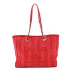 Mixed Fibers Striped Small Deauville Tote Red