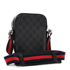 GG Supreme Monogram Appia Calfskin Web Small Camera Messenger Bag Black Grey