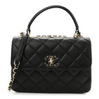 Lambskin Quilted Small Trendy CC Chain Dual Handle Flap Bag Black