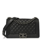 Lambskin Quilted Medium Boy Flap Dark Grey