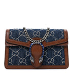 New Denim GG Monogram Dollar Calfskin Enamel Super Mini Dionysus Shoulder Bag Blue Tea Cuir Epilog Electric Blue