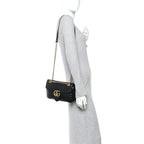 Calfskin Matelasse Small GG Marmont Shoulder Bag Black