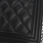 Calfskin Embossed Stitch Large Boy Flap Black