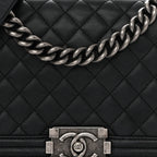 Lambskin Quilted Medium Boy Flap Black