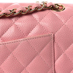Caviar Quilted Medium Double Flap Pink