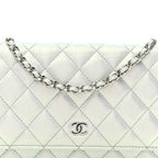 Iridescent Calfskin Quilted Wallet On Chain WOC Light Blue