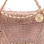 Crystal Embellished Metallic Lambskin Mini Chanel 22 Light Pink