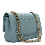 Iridescent Caviar Quilted Medium Double Flap Light Blue