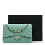 Caviar Quilted Jumbo Double Flap Light Green