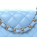 Lambskin Quilted Mini Rectangular Flap Light Blue