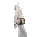 GG Supreme Monogram Web Small Ophidia Chain Shoulder Bag Brown
