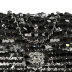 Sequin Camellia Small Single Flap Silver Black