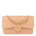 Caviar Quilted Medium Double Flap Beige