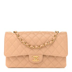 Caviar Quilted Medium Double Flap Beige
