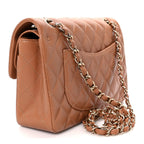 Lambskin Quilted Small Double Flap Brown
