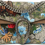 GG Supreme Monogram Blooms Print Embroidered Small Dionysus Shoulder Bag Blue Taupe