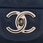 Caviar Quilted Maxi Double Flap Navy Blue
