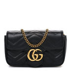 Calfskin Matelasse Super Mini GG Marmont Shoulder Bag Black