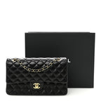 Lambskin Quilted Medium Double Flap Black