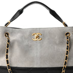 Suede Calfskin Shiny Lambskin Quilted Small Coco Base Shopping Bag Grey Black