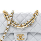 Shiny Lambskin Quilted Pearl Twist Mini Square Flap Light Blue