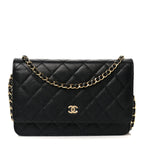 Caviar Quilted Wallet on Chain WOC Black