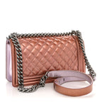 Metallic Patent Calfskin Quilted Medium Boy Flap Light Pink