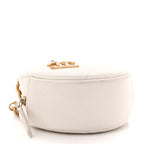 Shiny Goatskin Quilted Chanel 19 Round Clutch With Chain White