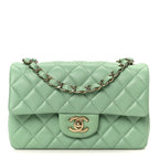 Lambskin Quilted Mini Rectangular Flap Green