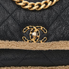 Crumpled Calfskin Shearling Sheepskin Quilted Medium Chanel 19 Flap Navy
