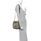 GG Supreme Monogram Textured Dollar Calfskin Web Medium Blondie Top Handle Shoulder Flap Bag Beige Ebony New Acero