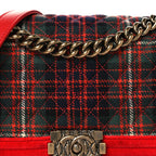 Velvet Plaid Tartan Quilted Medium Boy Flap Red