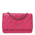 Lambskin Quilted Wallet On Chain WOC Dark Pink