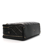 Shiny Grained Calfskin Quilted Large Travel Bowling Bag Black