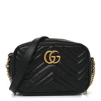Calfskin Matelasse Mini GG Marmont Chain Shoulder Bag Black