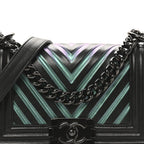 Calfskin Painted Chevron Embossed Medium Boy Flap Black