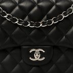 Lambskin Quilted Jumbo Double Flap Black