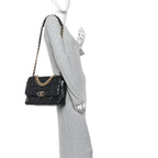 Shiny Goatskin Quilted Large Chanel 19 Flap Black