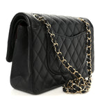 Lambskin Quilted Medium Double Flap Black