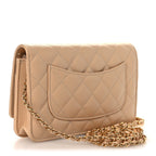 Caviar Quilted Wallet on Chain WOC Beige
